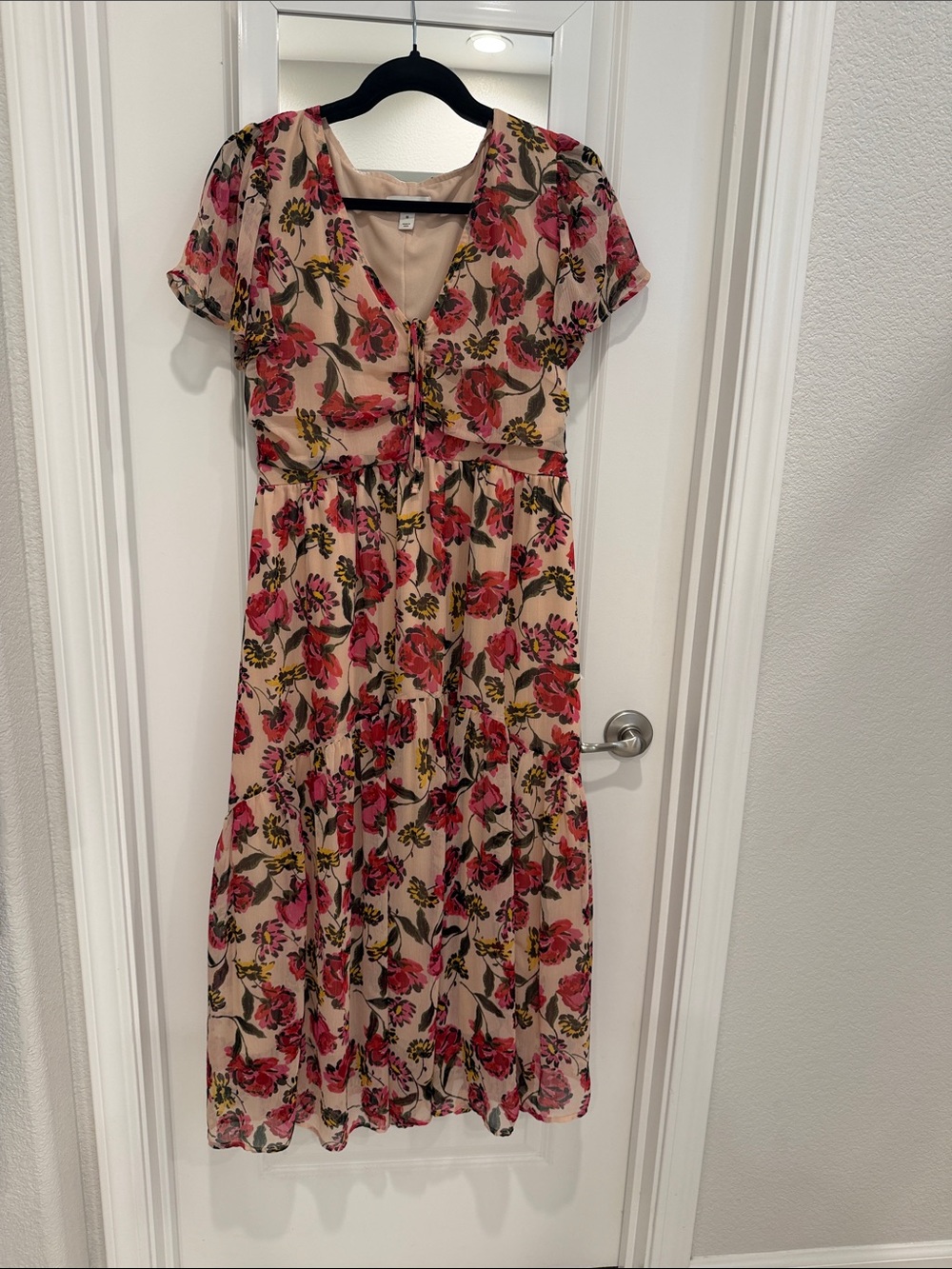 Sleeve Floral Midi Dress in Pink
